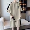 Men's Waffle Summer Suit  Casual 4XL 5XL T-shirt + Shorts Suit Men's Tracksuit Solid Color Tracksuit Loose Suit