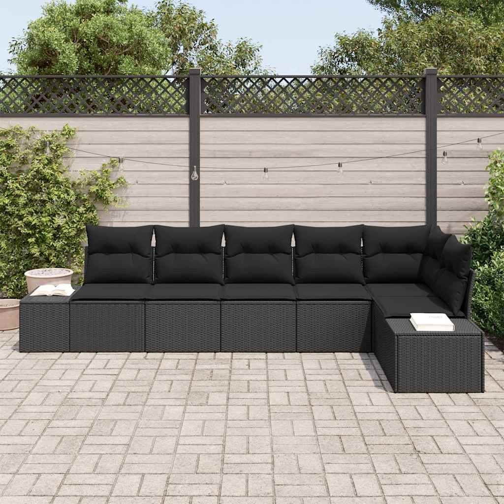 Garden Sofa Set with Cushions 6 pcs Black Poly Rattan