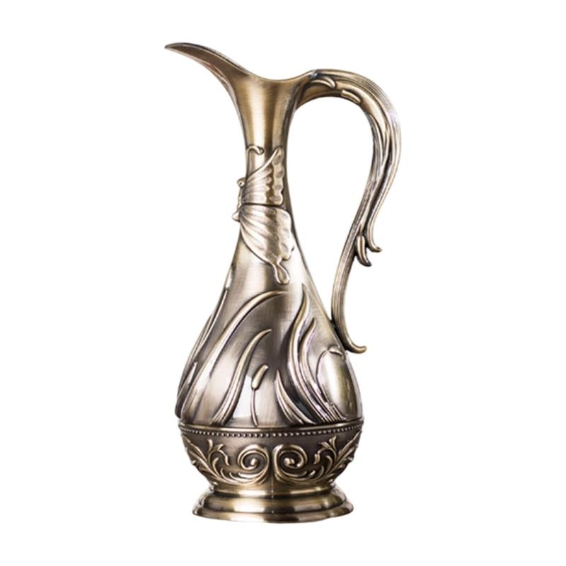 Textured Geometric Vintage Bronze Metal Vases For Living Room Table Centerpieces Display Flower Arrangements Container