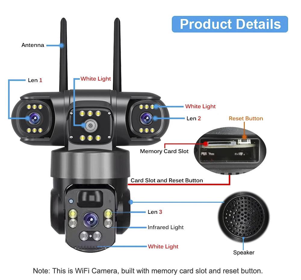 4G Wireless Solar HD Night Vision Camera with Triple Lenses & Screens, No Wiring Needed, Mobile Phone Remote Monitoring