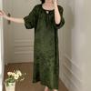 1011 new cotton and silk nightdress women's summer short-sleeved pajamas cartoon pony element long loose cotton silk skirt can be worn outside