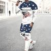 Men Print Two Piece Outfit Crew Neck Sweatshirt Drawstring Jogger Pants Casual Daily Tracksuit Set