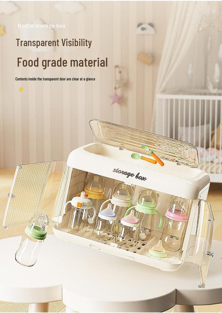 Folding Cabinet: Dustproof Baby Bottle & Weaning Food Storage with Draining Tableware Toolbox Shelf