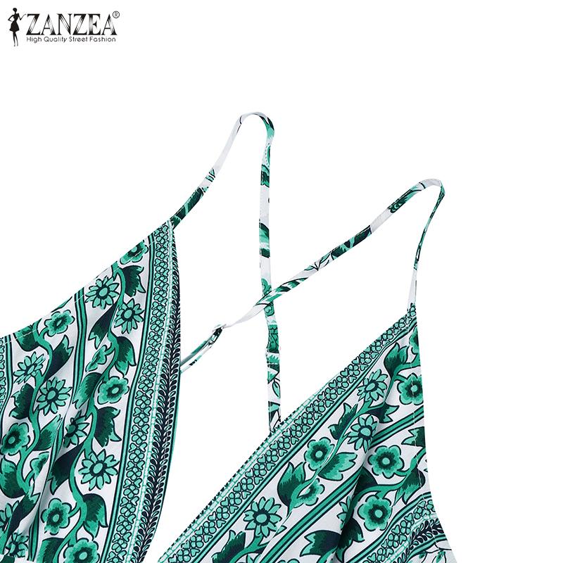 ZANZEA Women Summer Bohemian Print Casual V-Neck Sleeveless Straps Dress