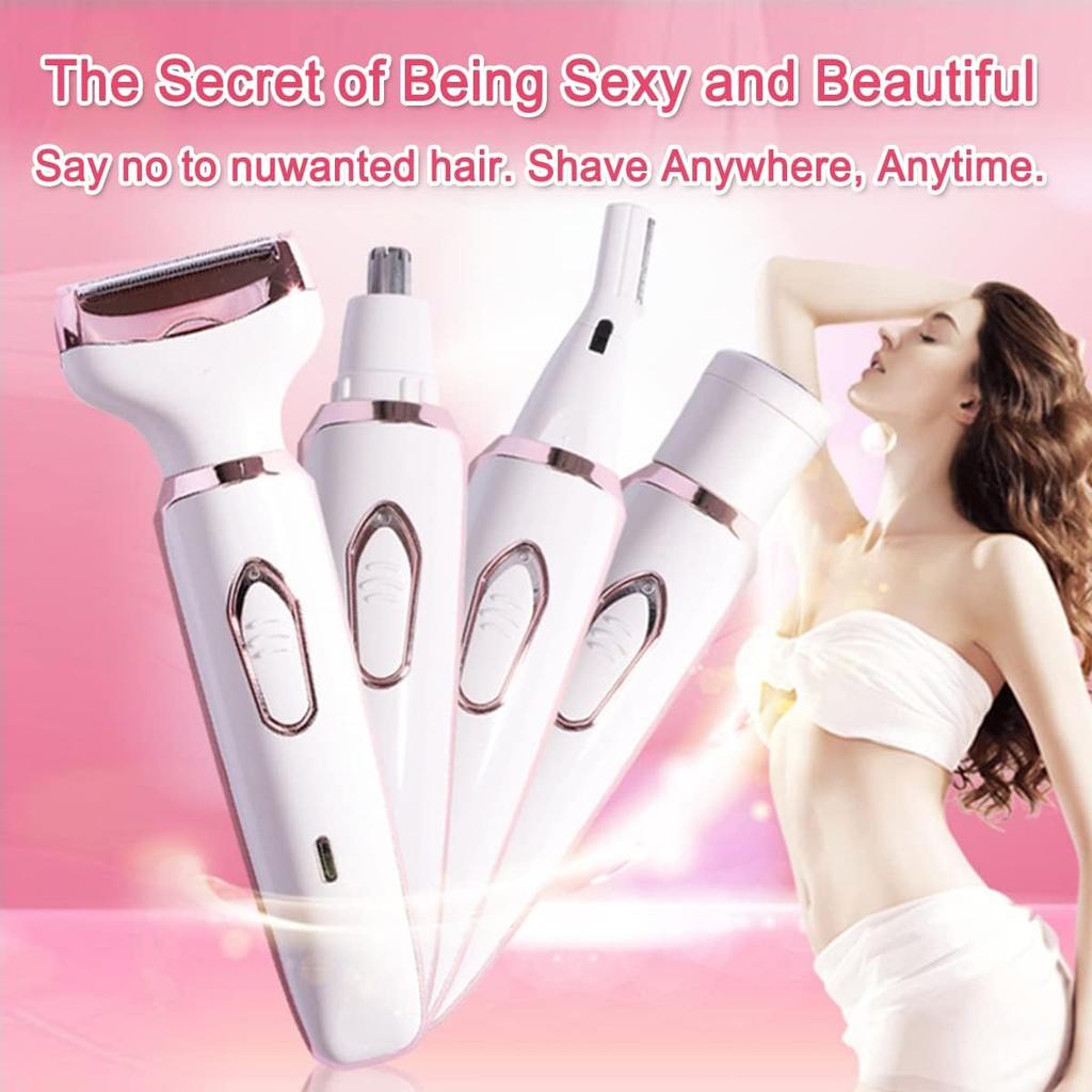 Electric Razor for Women,Hair Trimmer for Face Nose Eyebrow Beard Mustache Arm Leg Armpit Bikini,Painless Rechargeable Portable 4 in 1 Womens Body