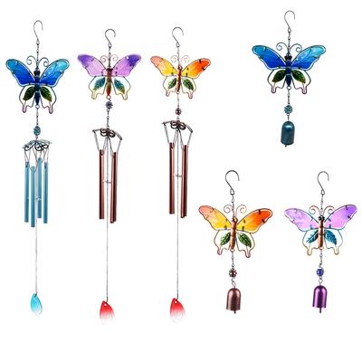 Vibrant Butterfly Metal & Stained Glass Wind Chime Hummingbirds Dragonflies AluminumTube Art Hanging Bells for Home Garden Decor