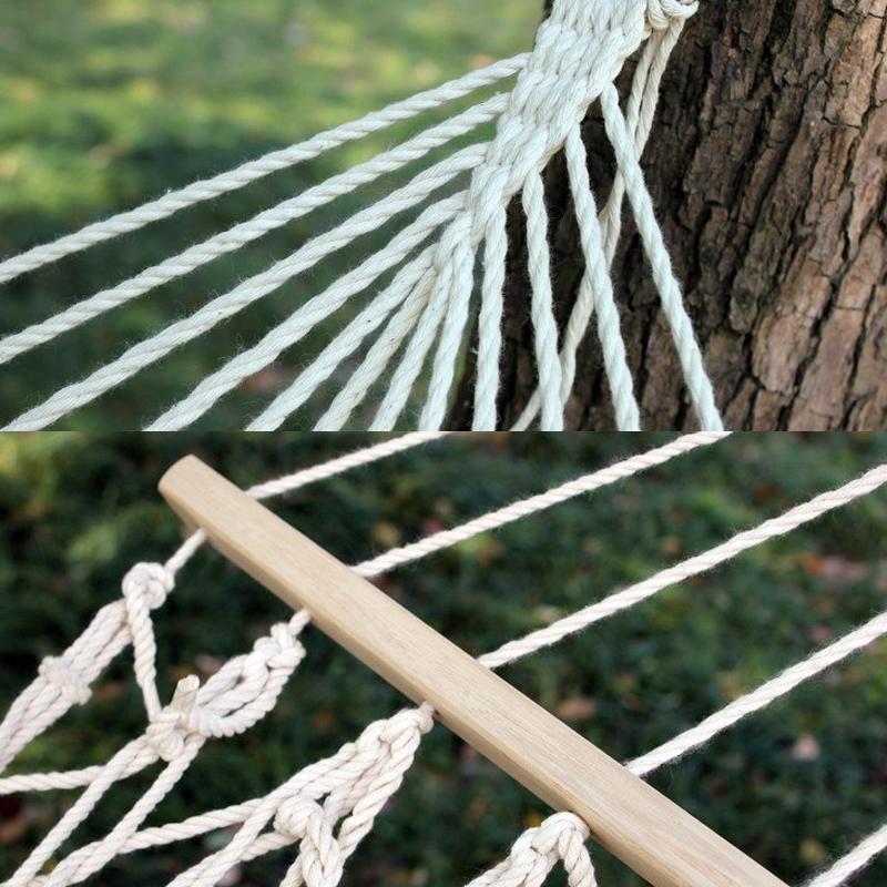 Single-User Heavy-Duty Nylon Mesh Hammock Portable Breathable Swing Bed with Hanging Ropes for Camping Beach Outdoor Use