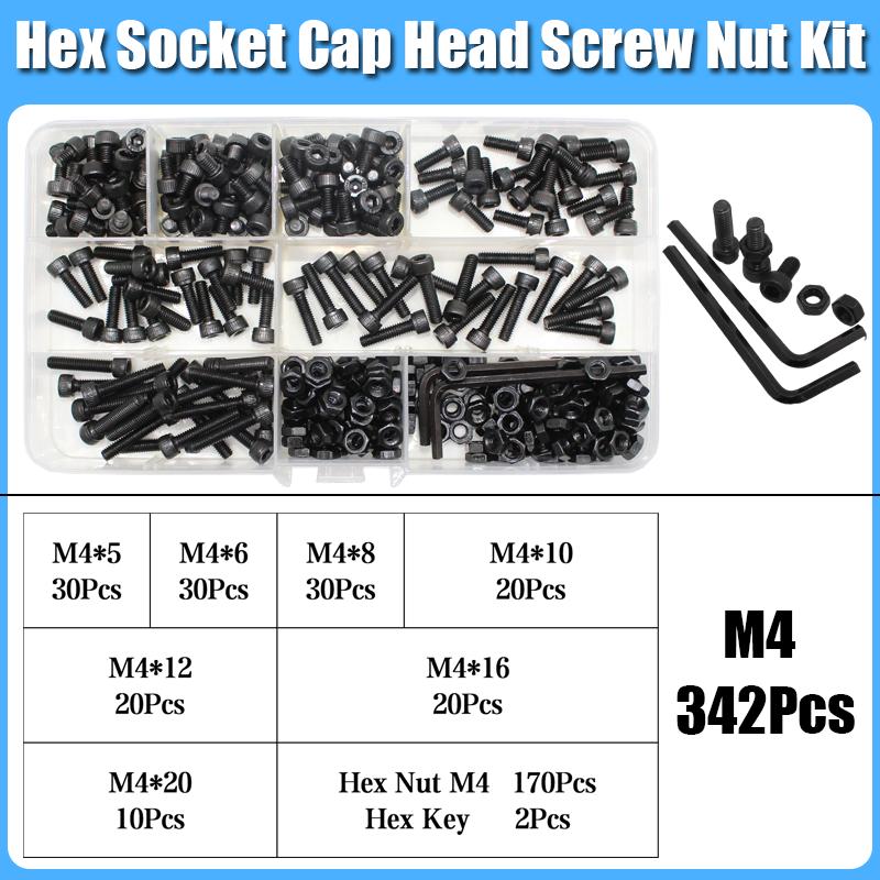 Hexagon Hex Socket Cap Head Screw and Nut M2 M3 M4 M5 M6 Black 12.9 Grade Carbon Steel Allen Machine Screws Bolt Nut Assortment
