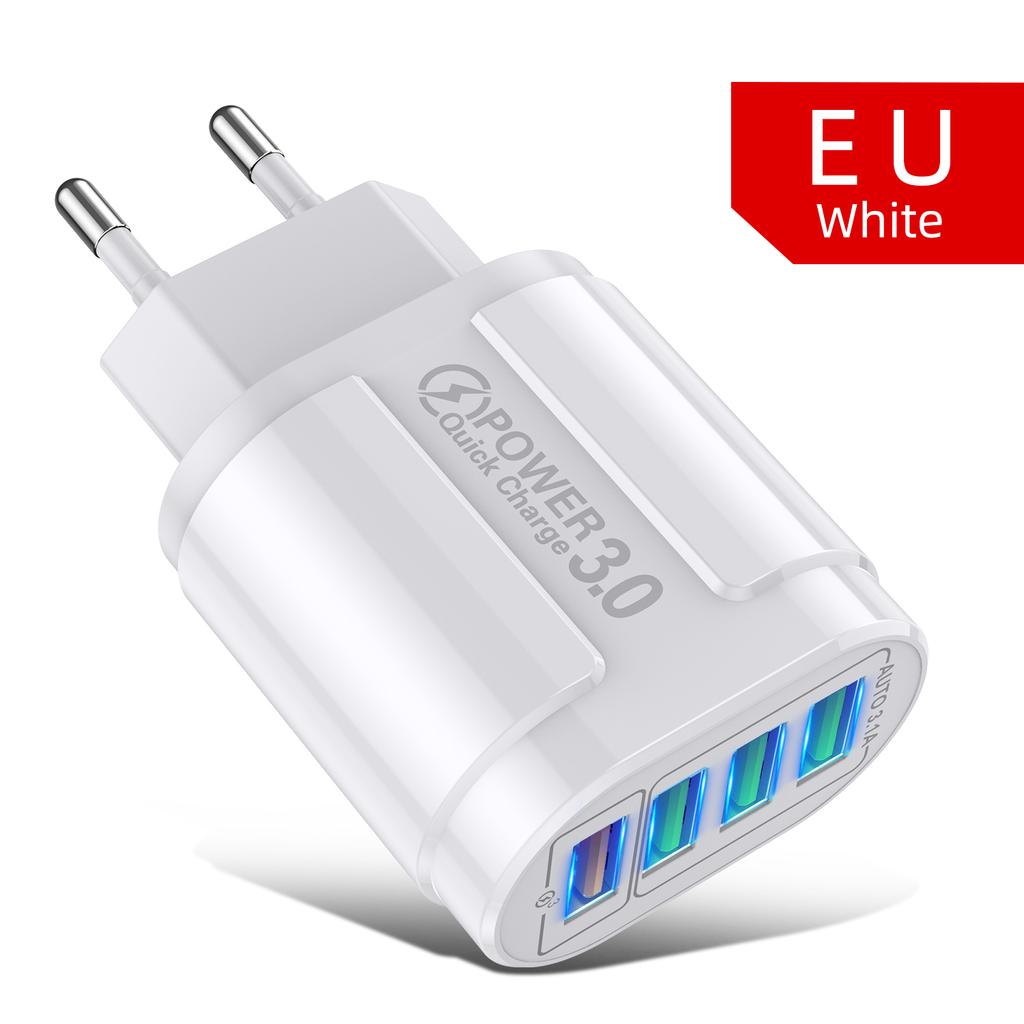 4 Ports USB Charger Quick Charge 3.0 48W Phone Adapter For iPhone Xiaomi EU/KR/AU Plug Portable Wall Mobile Fast Charger