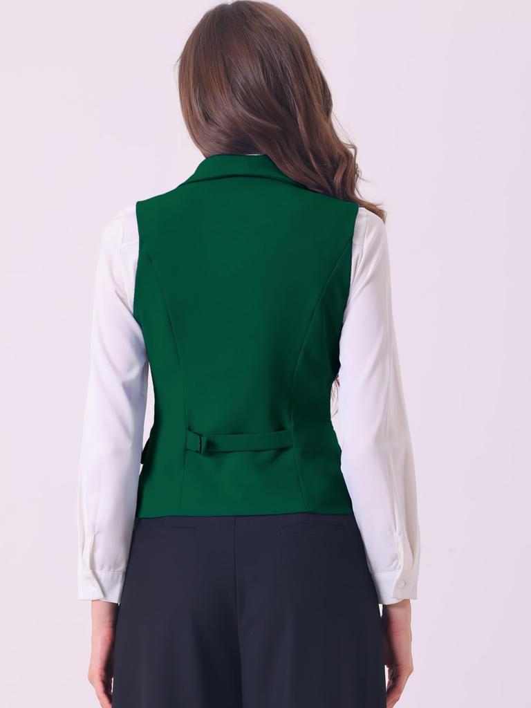 Allegra K Women's Elegant Double-Breasted Sleeveless Suit Vest in Dark Green, Size M