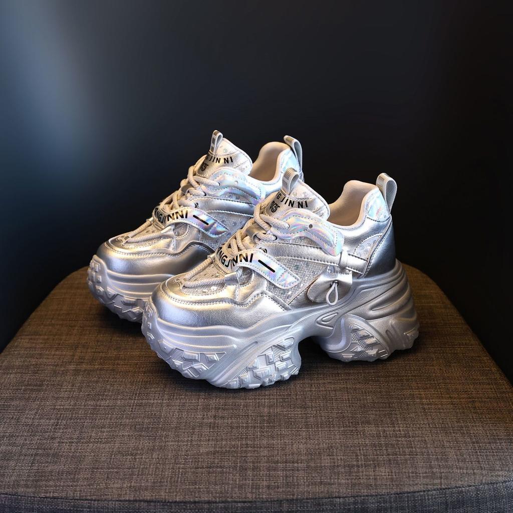 Thick-soled Inner Height-increasing Dad Shoes for Women 2025 Summer New Leather Versatile Mesh Breathable Muffin Casual Sports Shoes