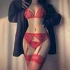 5Pcs Sexy Erotic Lingerie Sets!Lace Bra Set Garter Belt Whit Stockings Set for Women,Lace Bra+Panties +Stockings +Garter Belt Suspenders Lingerie Sets