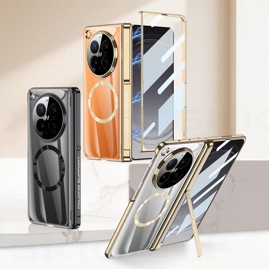 Für OPPO Find N6 Hülle Magnetischer Scharnierständer Beschichtet Klar Kabelloses Laden Bildschirmschutzglas für OPPO Find N6 Hülle