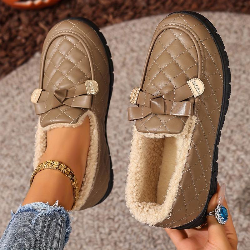 Mocasines Térmicos de Invierno para Mujer tipo Cubierta Sintética Faux Pasley-Punta - Suela de PVC Antideslizante Botas Térmicas con Hebilla Dorada