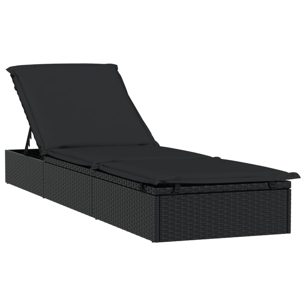 Black Sun Lounger with Round Canopy 211 x 57 x 140 cm Poly Rattan