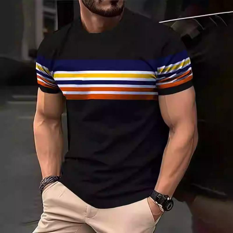 Short-sleeved T-shirt Printing Process Can Be Worn Inside and Outside, Loose Stripes