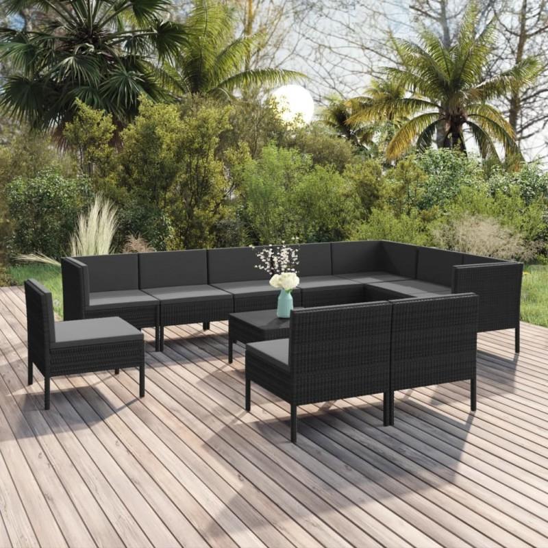 Day and Night - Day and Night Garden Furniture Set 11 Pieces Black Synthetic Rattan Cushions
