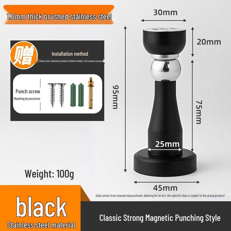 Magnetic Stainless Steel Door Stopper - Anti-Collision Wall Mount, No-Drilling, Strong Magnet for Indoor Use.