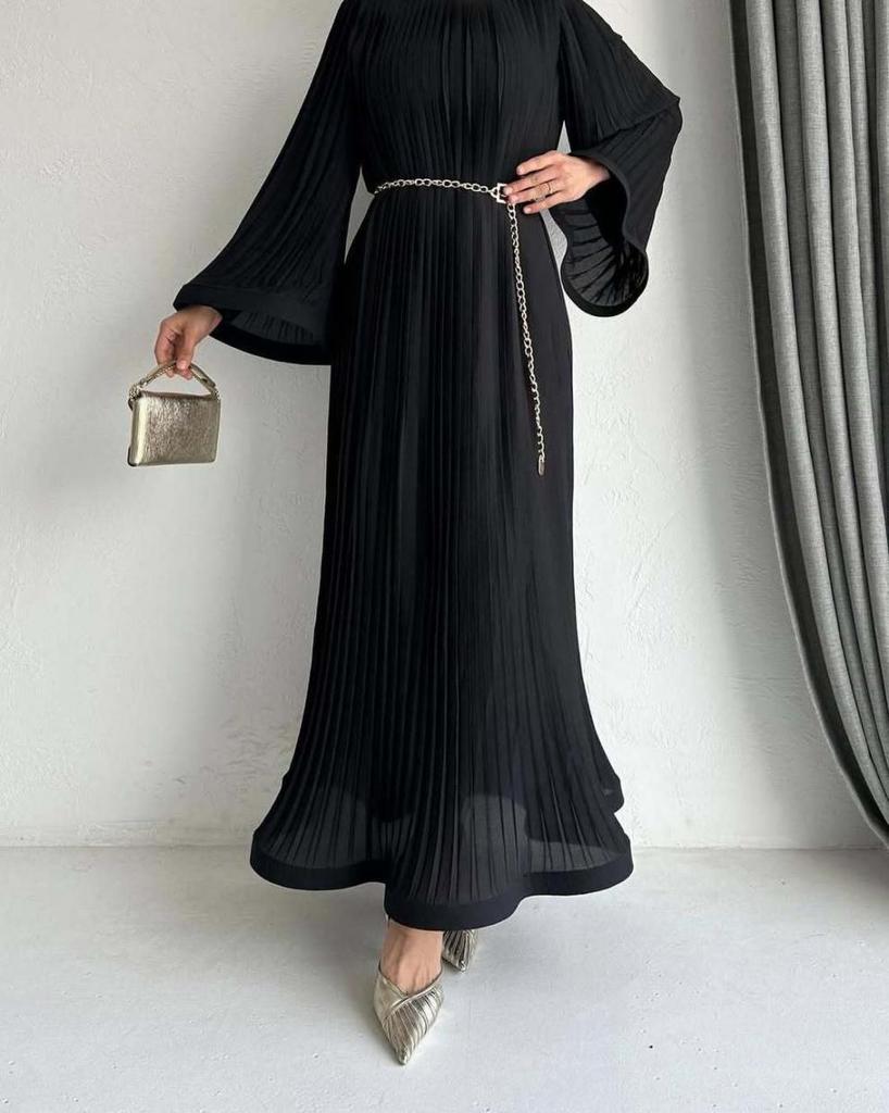 2025 Sommer Europäisches & Amerikanisches Muslimisches Falten-Locker-Einfarbiges Modekleid