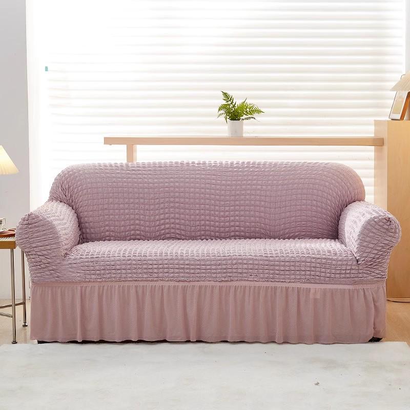 Universal Cream Seersucker Sofa Slipcover - Full Wrap, Four Seasons, One-Piece Protective Cover for Double & Triple Sofas