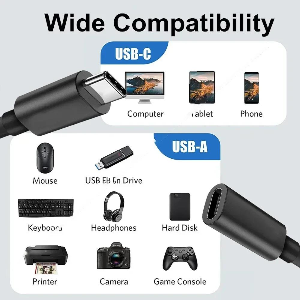 USB C Extension Cable Fast Charging & Transfer Data Type C Male to Female Extender Cord For Laptop Playstaion Tablet USB-C Hub