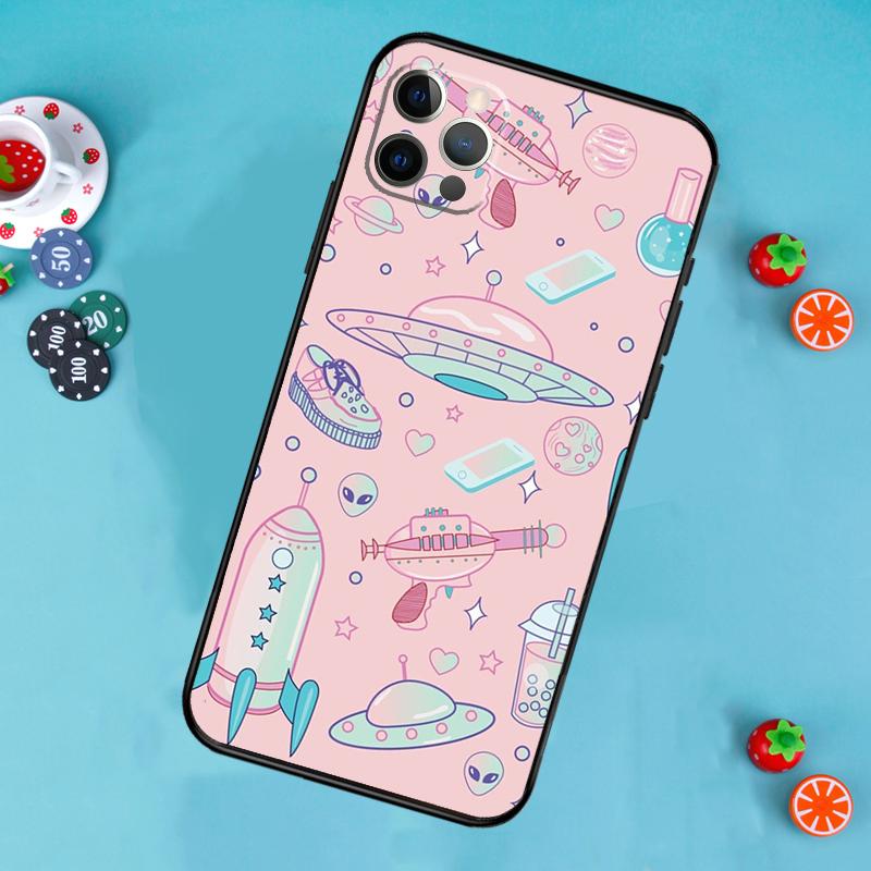 Alien Kawaii Art Phone Case For iPhone 17 Air 15 14 13 12 11 16 Pro Max 13 12 Mini 15 16 Plus 16e Cover Funda