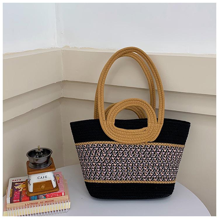 Large-capacity bag women's spring and summer new shoulder handheld woven straw bag seaside vacation beach bag