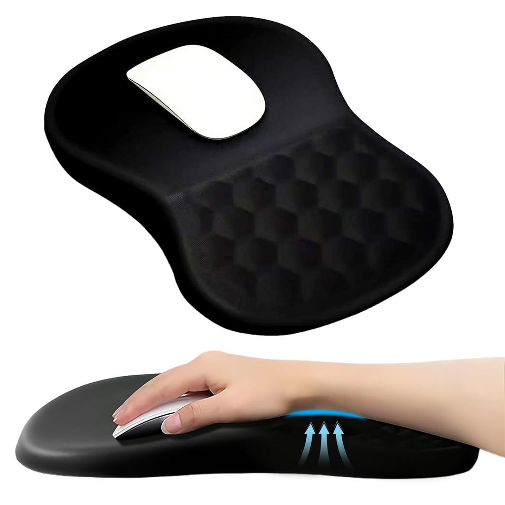 PhyiFlbey Mouse Pad with Wrist Integrated Wrist Massage Dot Pain Relief for Wrist Memory Black Support, Rest, Design, Pain, Foam, Ergonomic, Non-Slip,