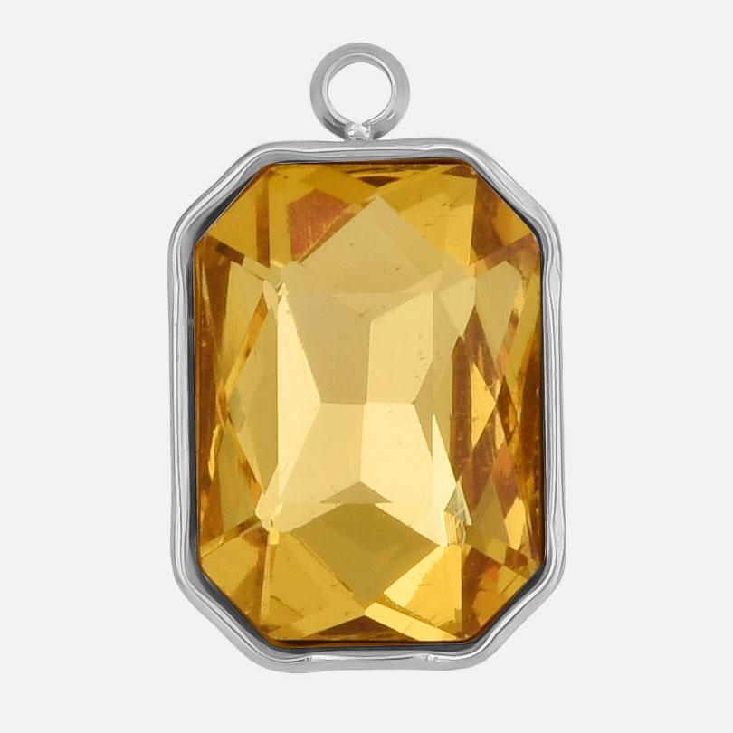 High Quality Big Glass Rhinestone Stainless Steel Rectangle Charms For Jewelry Making Supplies Real Gold Plated No Fade Pendants