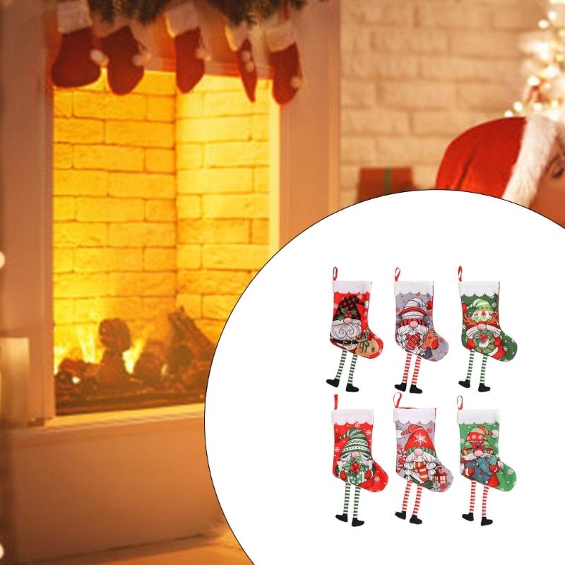 Set of 6 Christmas Giftbag Socks for Home Decoration Indoors Outdoor Hanging Stockings for Fireplaces Christmas Tree