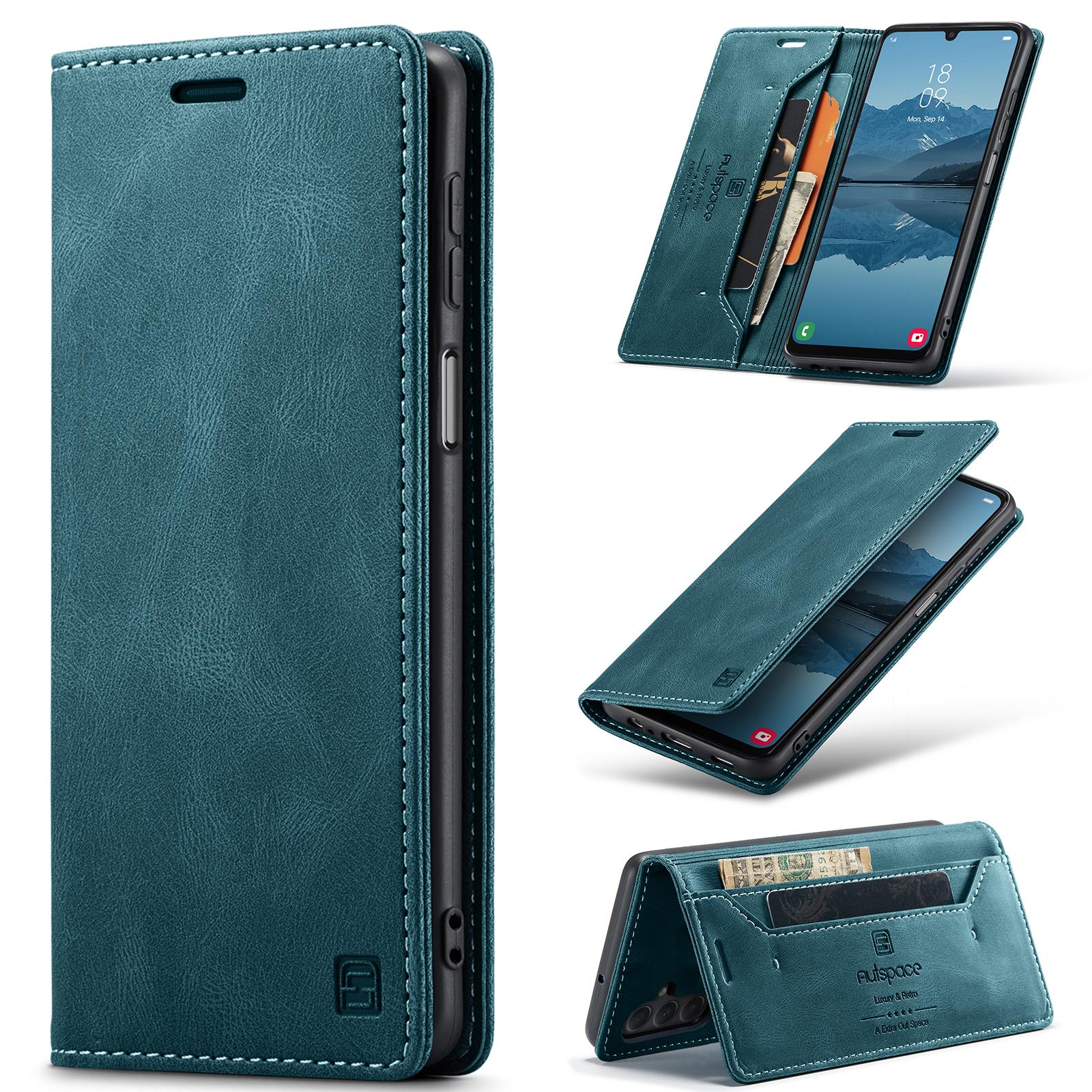 

Для Samsung Galaxy A24 4G (162,1 х 77,6 х 8,3 мм) Кожаный чехол-кошелек AUTSPACE A01 с подставкой и держателем для карт с RFID-блокировкой Blue