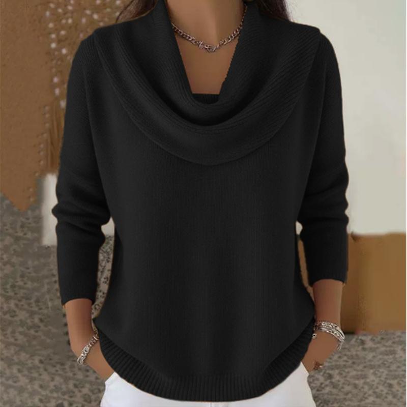 Warmer Damen-Frühlingspullover mit Schwingkragen - Einfarbiger Pullover mit langen Ärmeln und Stehkragen, Gemütliche Freizeitbluse für Herbst/Winter