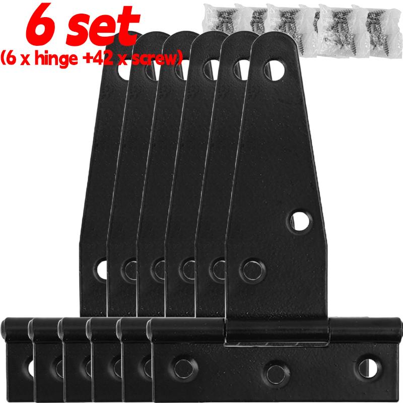 1/6set Steel T Shape Hinge Iron Triangle Hinge Rustproof Heavy Duty Furniture Hardware Black Home Door Gate Cabinet Hinges