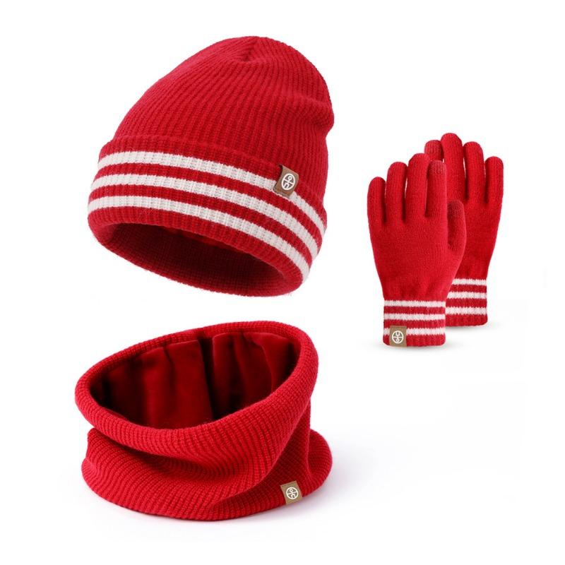 Winter children's hat gloves scarf three-piece set medium and small children's warm baby hat children's gloves women