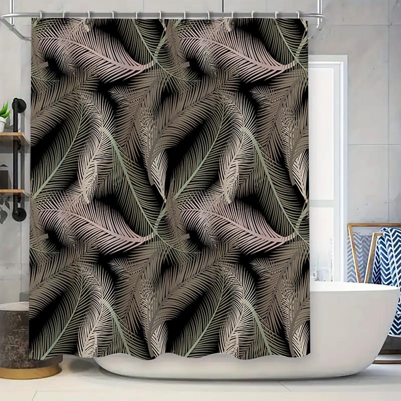 

Modern Leaf Pattern Shower Curtain: Waterproof Fabric For Bathroom Decorations Black Gold Print Size 72X84Inches (190Cm X 356Cm) W60H190(CM)-1 Pcs