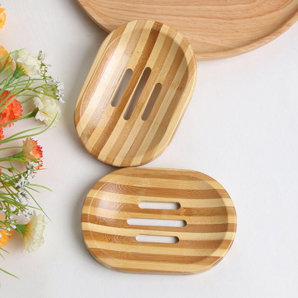 Bamboo Soap Tray Square Soap Holder Reusable Storage Box  Kitchen