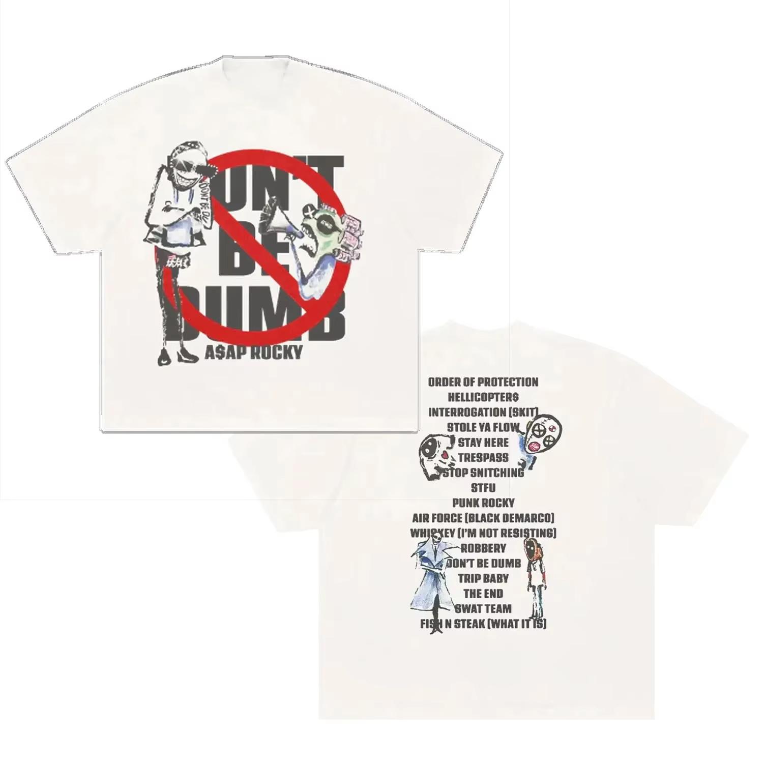 ASAP Rocky Dont Be Dumb Album 100% Baumwolle Herren Hellbeige Hemd Sommer Rundhals Damen Y2k Hip Hop Kurzarm T-Shirt Fan Geschenk M bunt