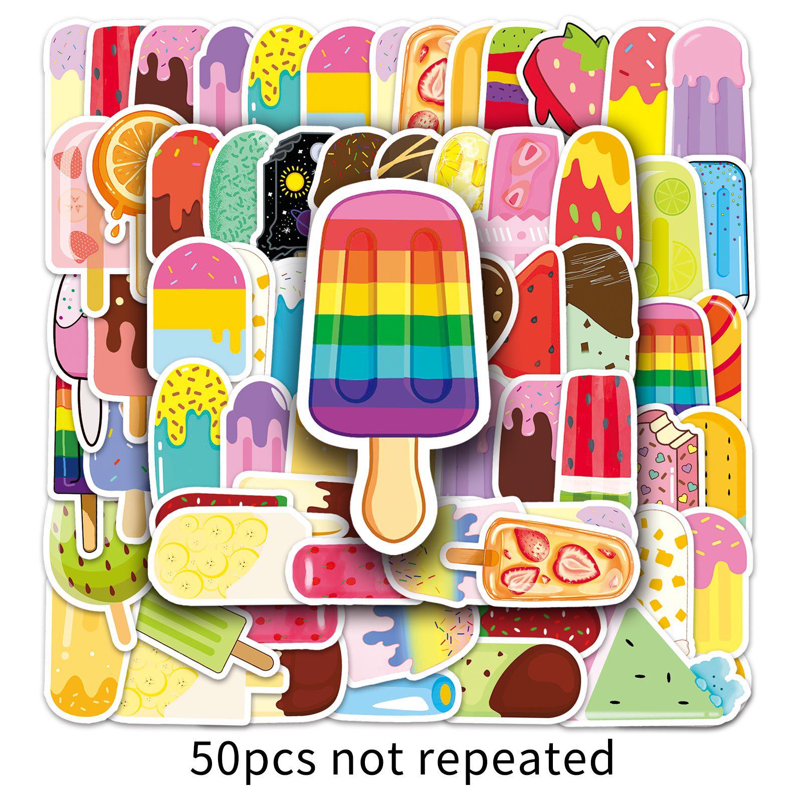 50 Cartoon Summer Popsicle & Milk Tea Cup Stickers - Waterproof DIY for Kids