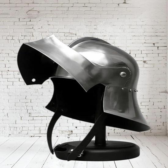 Stredoveká oceľová prilba Ručne vyrobená Rytierska zbroj Prilba so stojanom Zberateľská kovová prilba na vystavenie Cosplay Darček