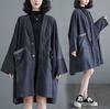 Women's Autumn Retro V-neck Pocket Denim Jacket Ladies Loose Causal Medium Long Trench Jacket