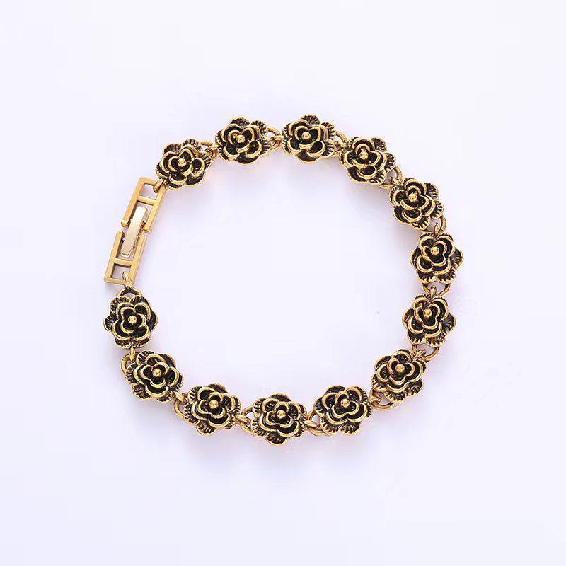 Bracelet Rose Noire Rétro - Accessoires Style Hip Hop Punk Cubain Européen-Américain