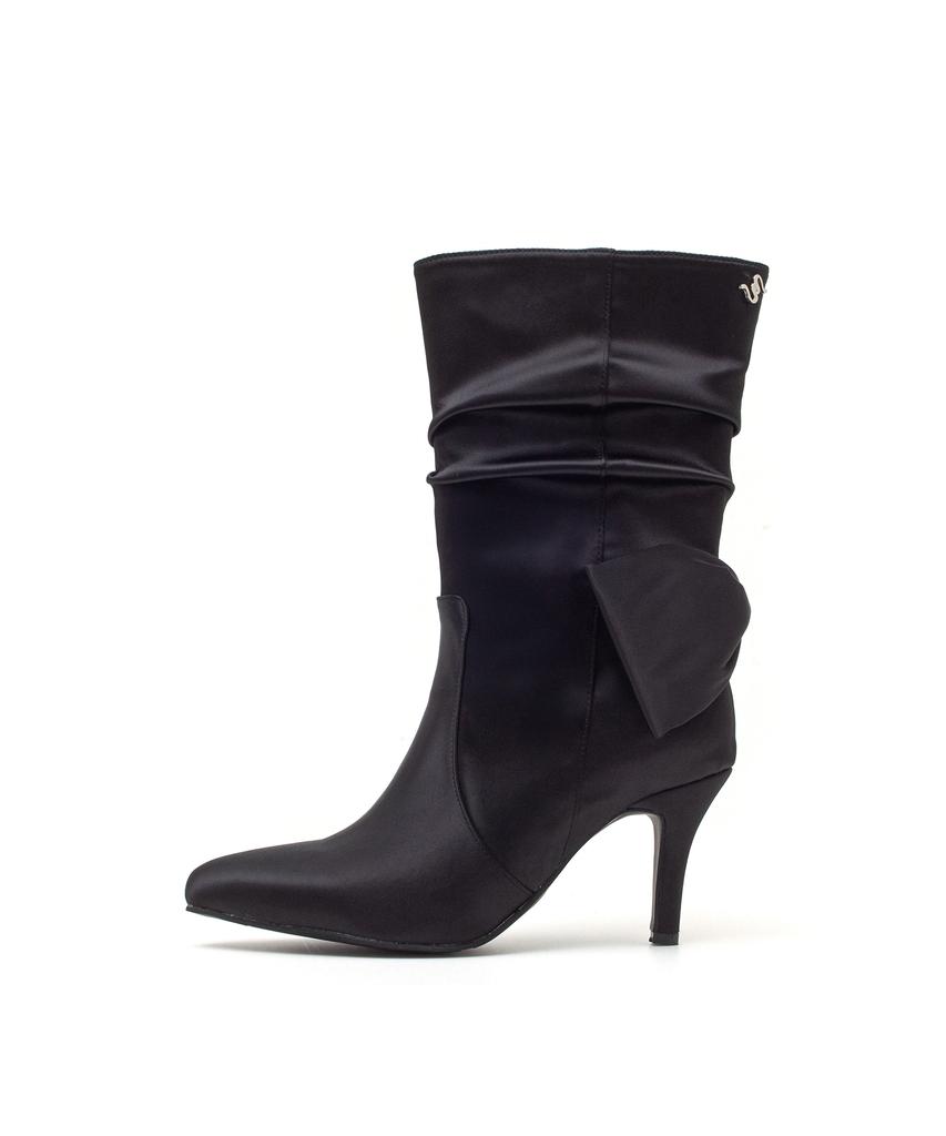 Ssimeez Satin Ribbon Heeled Boots (Black)