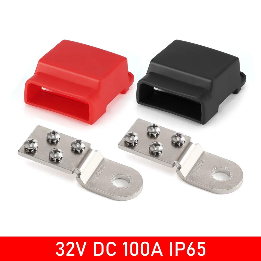 32V 100A 4x10-24" Battery Terminal Mount Tin-plated Copper 2340 Bus Bars with Stainless Screws for Marine Car Boat RV Vehicles