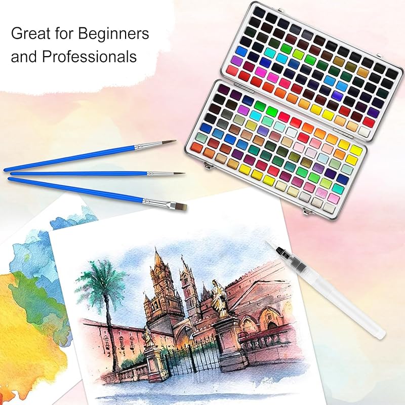 solid watercolor 168 color paint set solid watercolor paints watercolor paint set water brush pen with pallet mobile box watercolor paints travel set