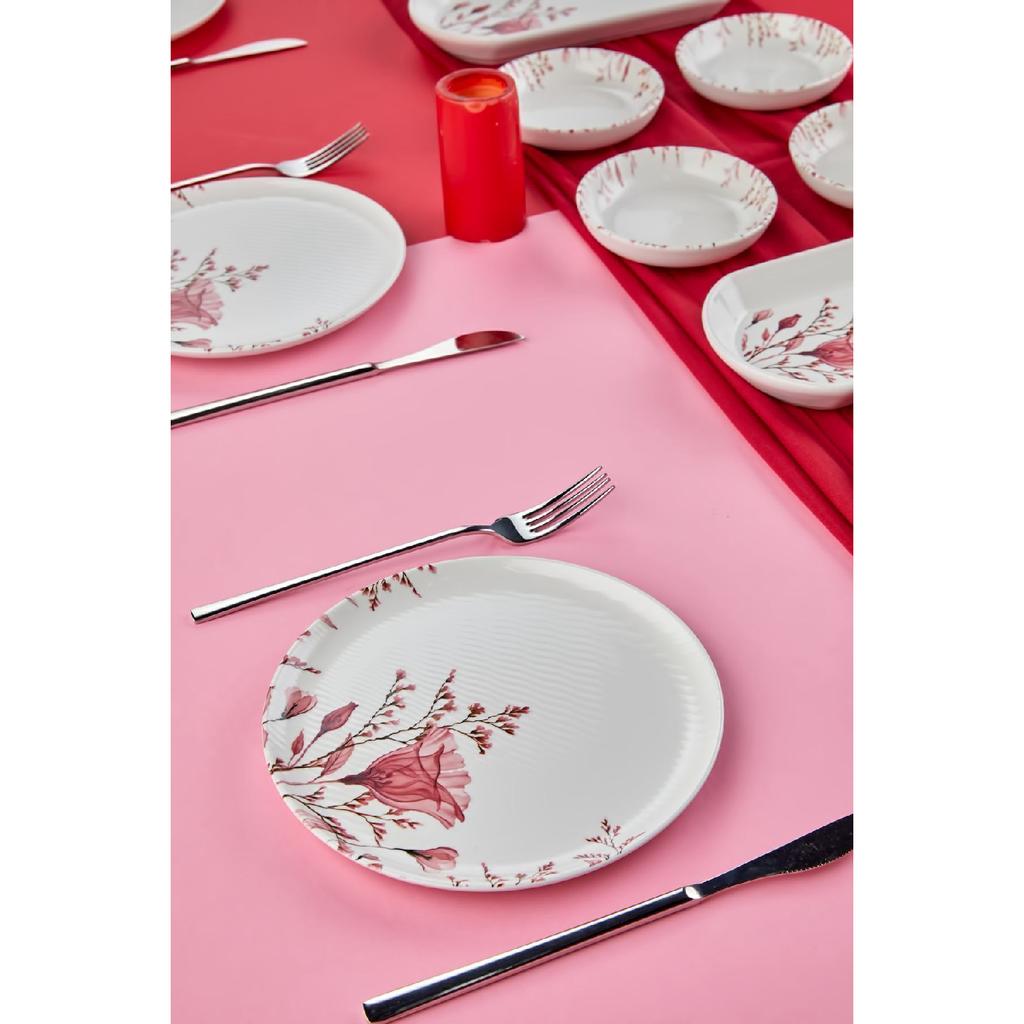 Gera Flower Patterned Luxury Ceramic 16 Piece Square Breakfast Set For 6 Persons