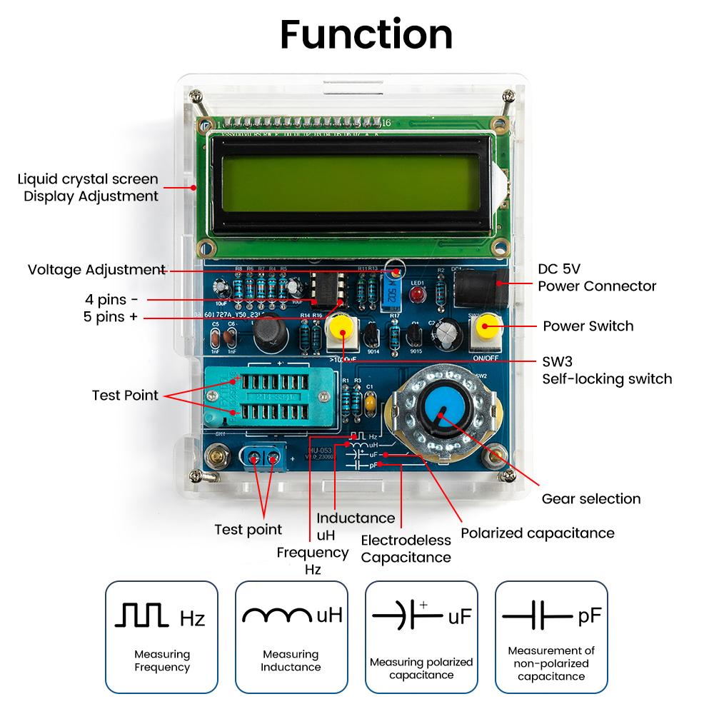 Transistor Tester Build Kit DIY Welding Circuit Board Capacitance Measuring Instrument With USB Data Cable LCD Frequency Meter