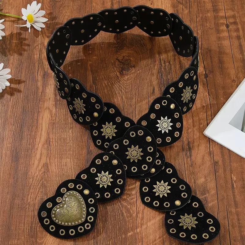 

Retro Western Cowboy Bohemia Heart Belt Women s Dress Sweater Street Style Rivet Strap 105cm чёрный