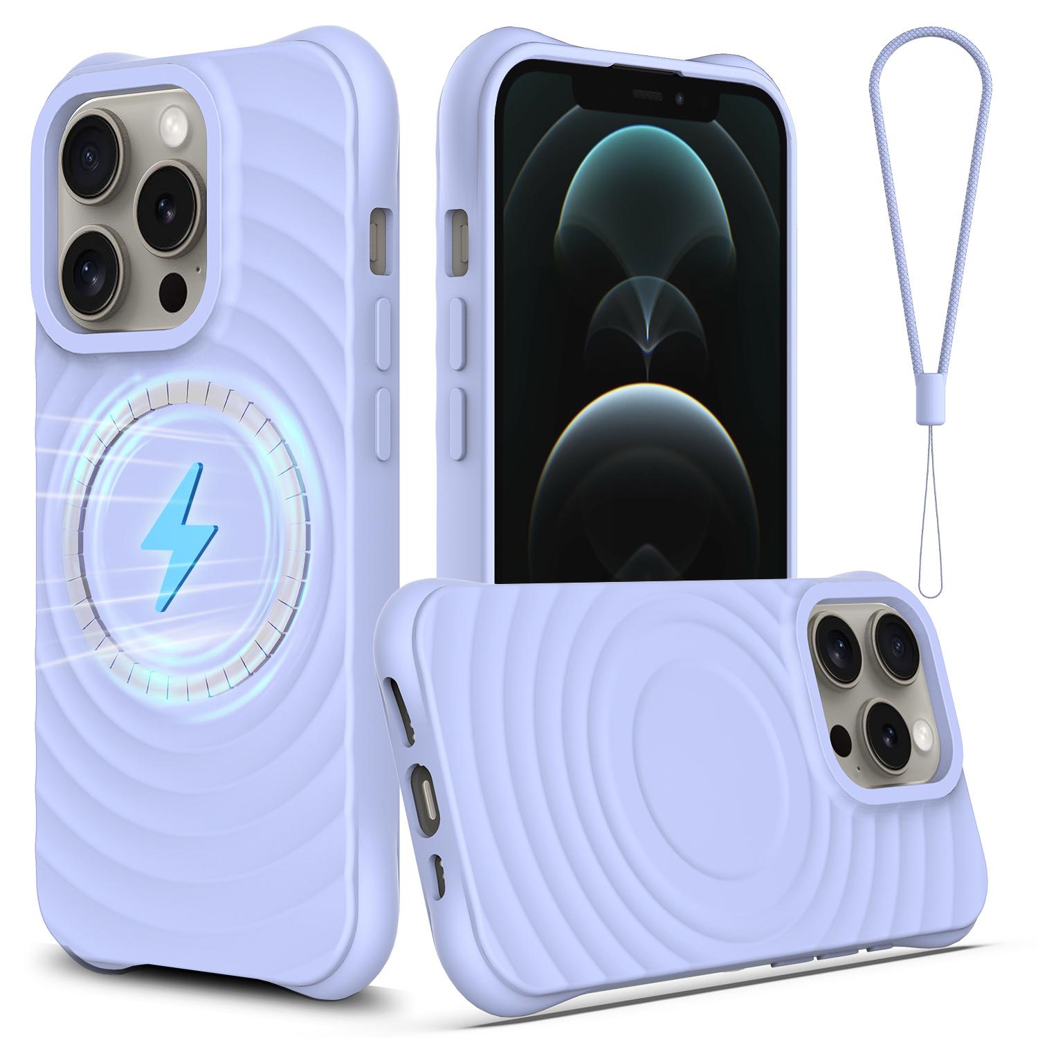 

For iPhone 12 Pro Max Magnetic Case Shockproof Liquid Silicone Phone Cover with Water Ripple Texture Purple