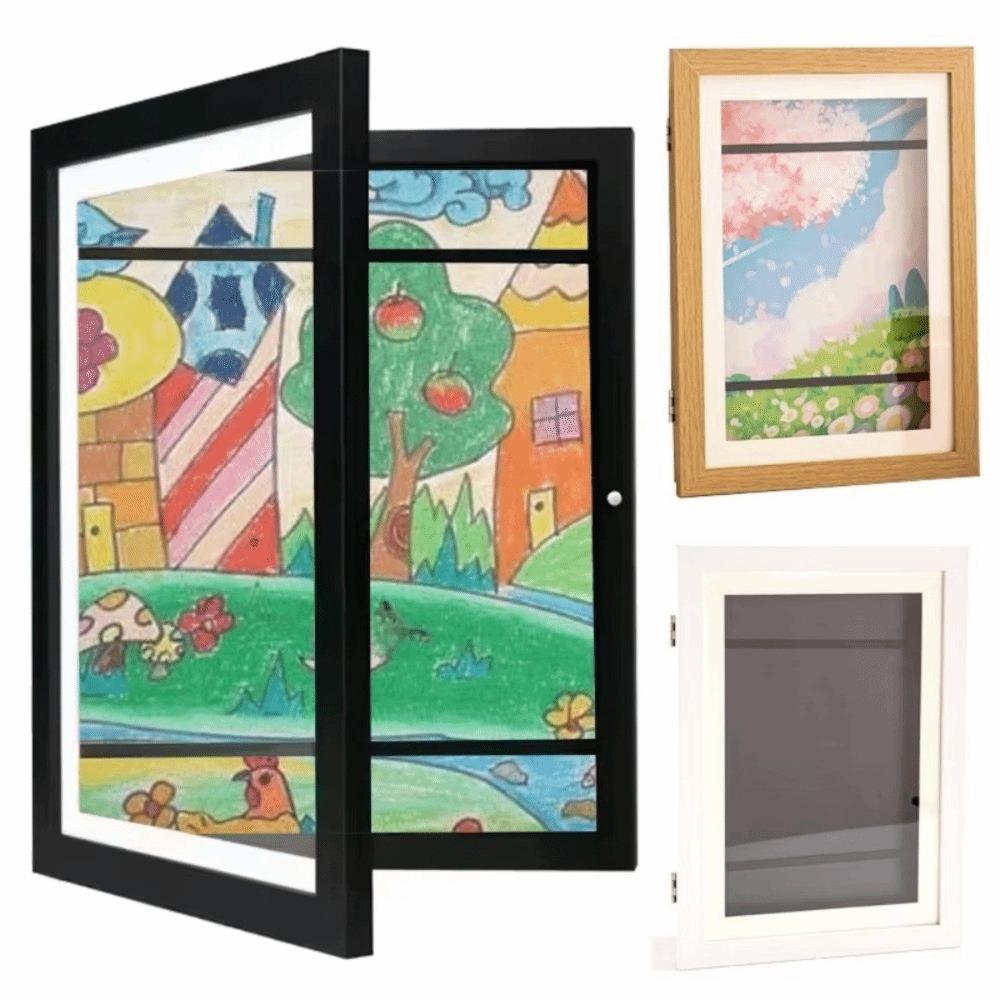 Multi-functional Wooden Picture Frame Magnetic Closure Wall Mount Flip Photo Frame Rectangle Changeable Flip Art Frame