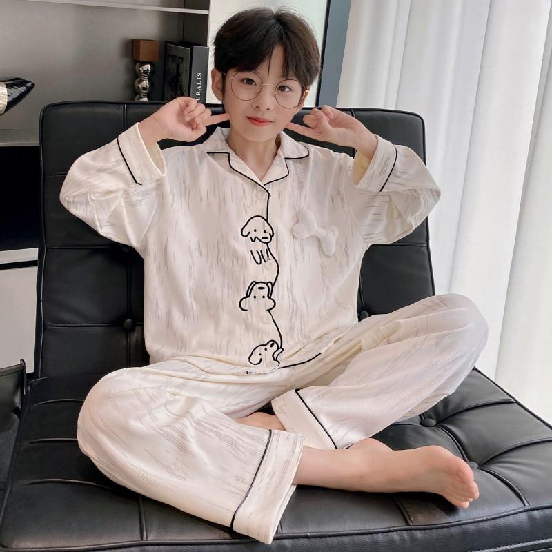 Boys Cotton Pajama Set Long Sleeve Cartoon Print Home Wear Kids 8 Years Comfortable Sleepwear
